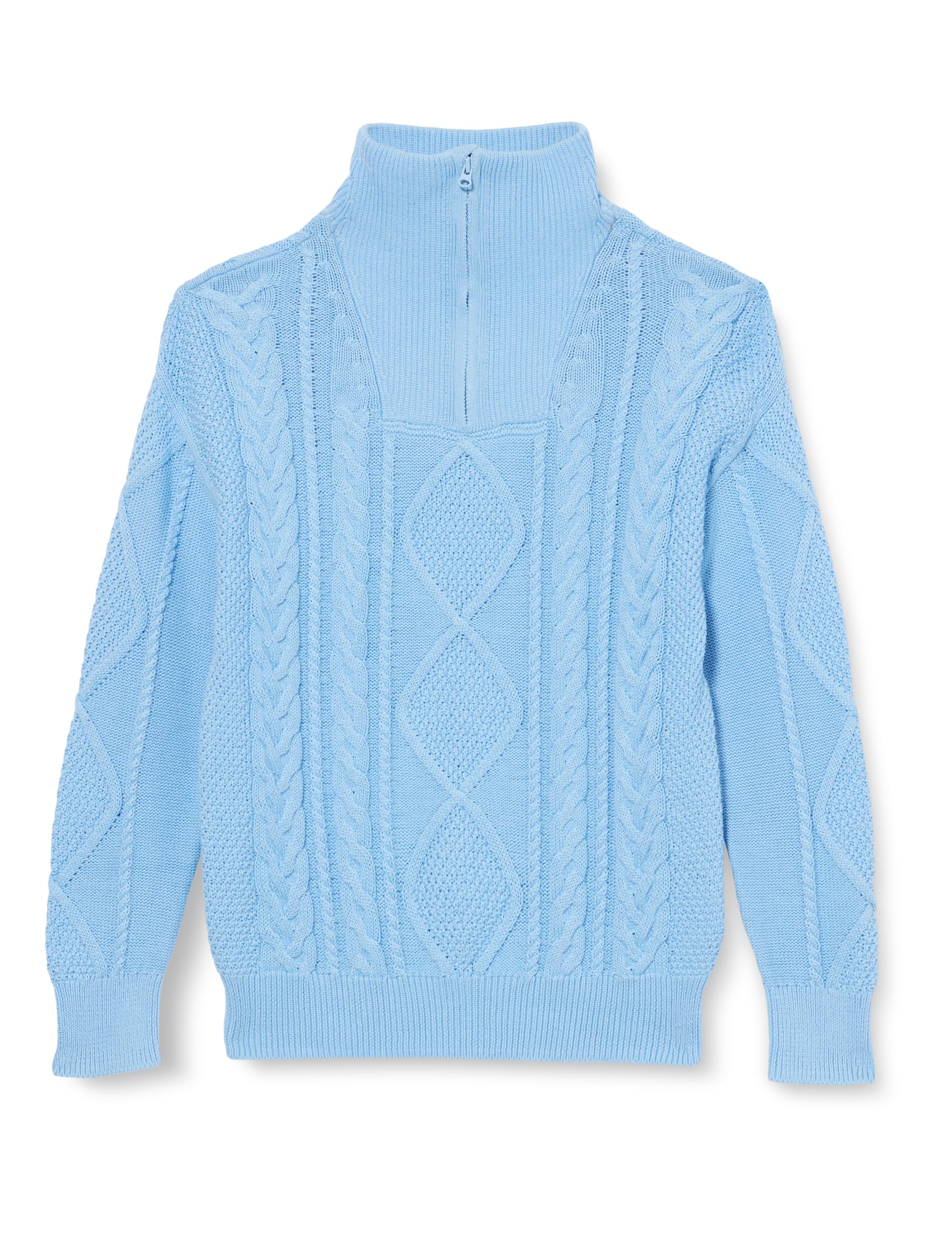 Amazon Essentials Boys' Quarter-Zip Cable-Knit Relaxed-Fit Cotton Sweater, Powder Blue, X-Small