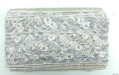 CRAFTCURE Sari de diseñador bolywood encaje secuencia de borde de encaje en red de tejido para trajes de diseñador, decoración del hogar, materiales disponible en Yaxa Venezuela