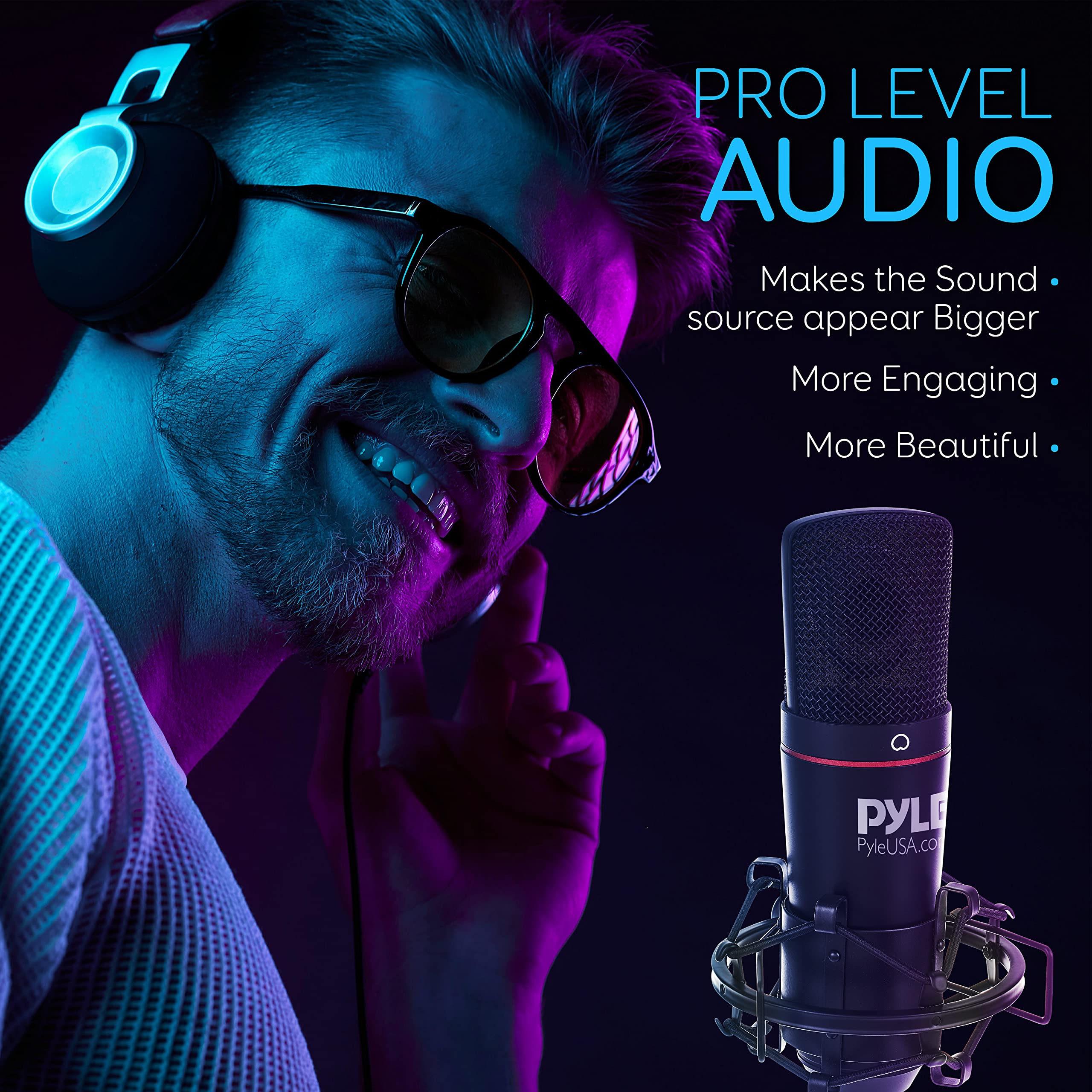 PYLE Kit de micrófono XLR de Condensador cardioide de diafragma Grande, micrófono de Audio Profesional de cápsula Grande de 34 mm, micrófono de Estudio de Condensador cardioide de Audio, Soporte de