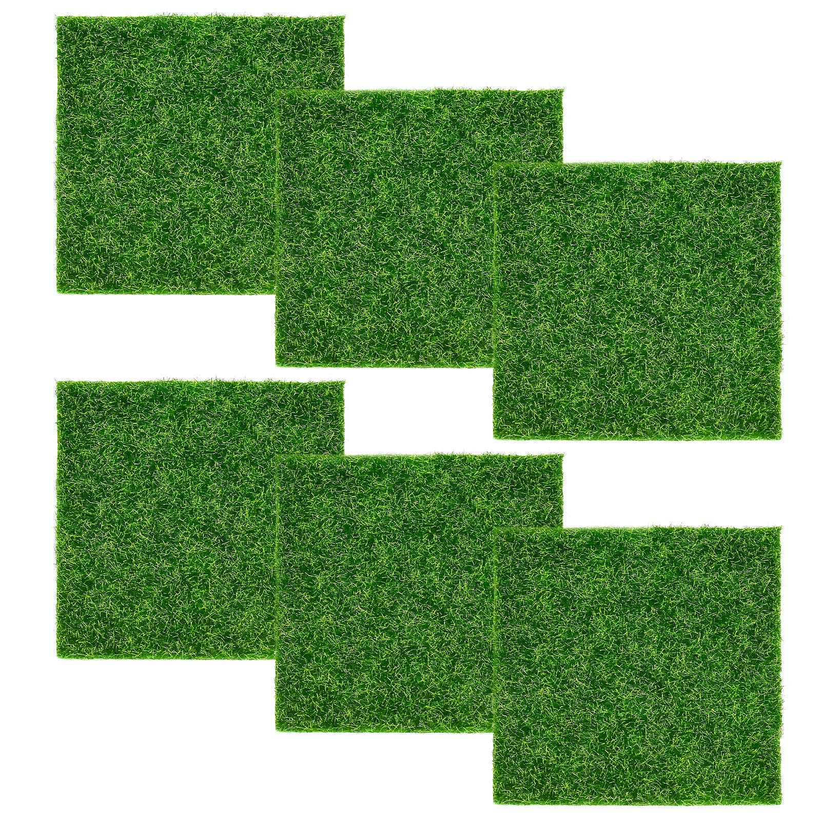 6 Pack Artificial Turf Grass Tiles 15 x 15cm Synthetic Grass Lawn Astro Garden Lawn High Density Fake Grass Turf Mat Patch Tile - Dark Green