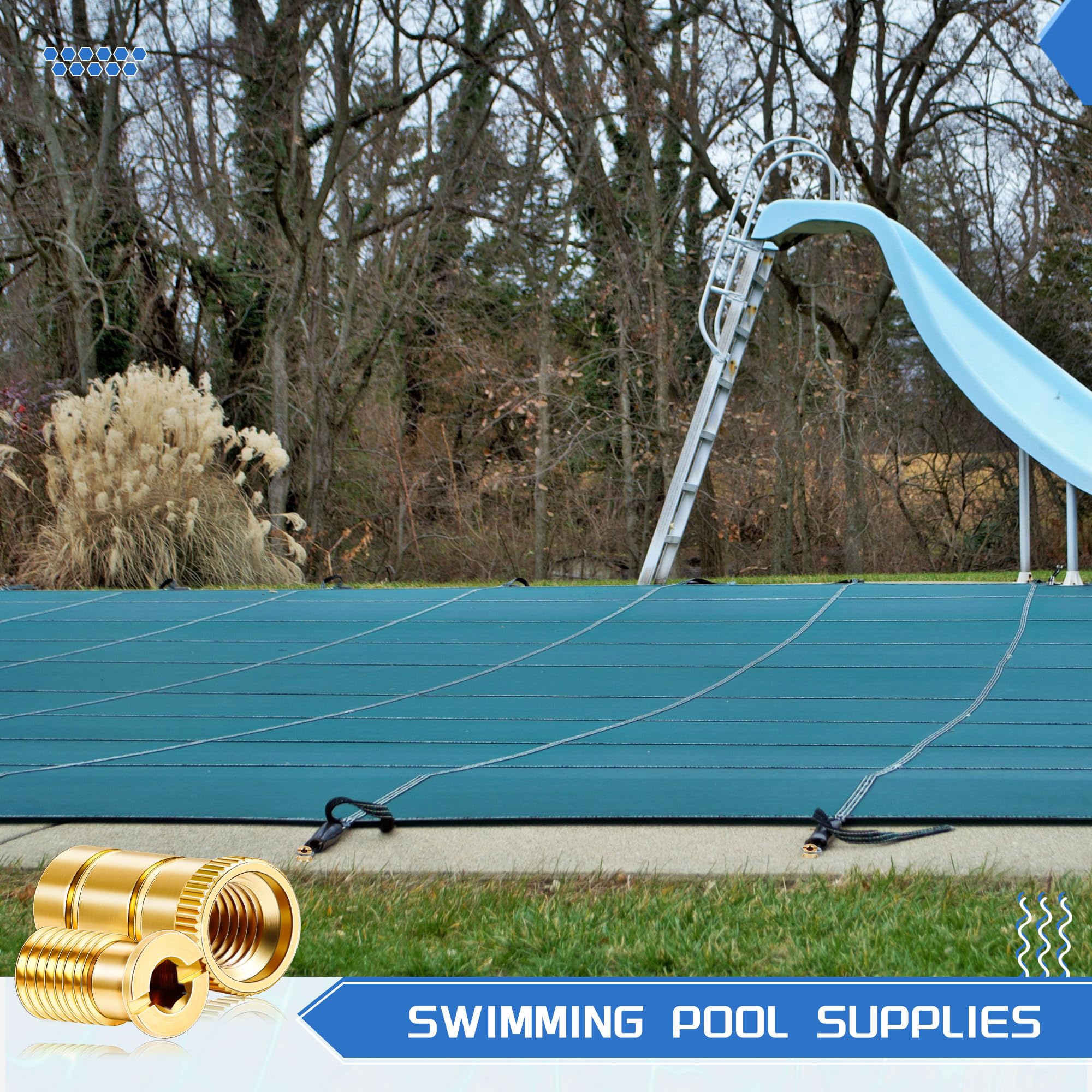 Zonon 15 Stück Messing Poolabdeckungsanker passend für 1,9 cm große Löcher, robuste Sicherheitsabdeckung, Messing-Innenanker für Beton und Pflastersteine, Schwimmbad, Universalgröße, passend für 1,9