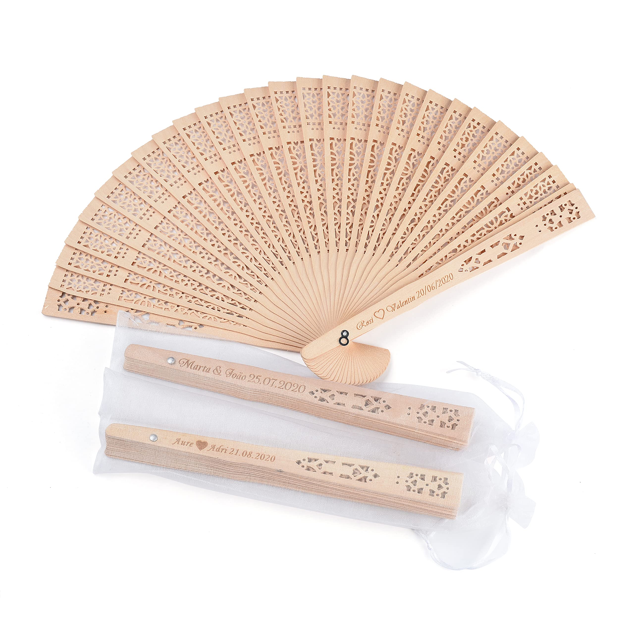 Ler Personalized Engraved Wood Folding Hand Fan,Custom Folding Fan,Wedding Favors for Guests Bulk 50,Fans for Wedding Guests. (100 PCS)