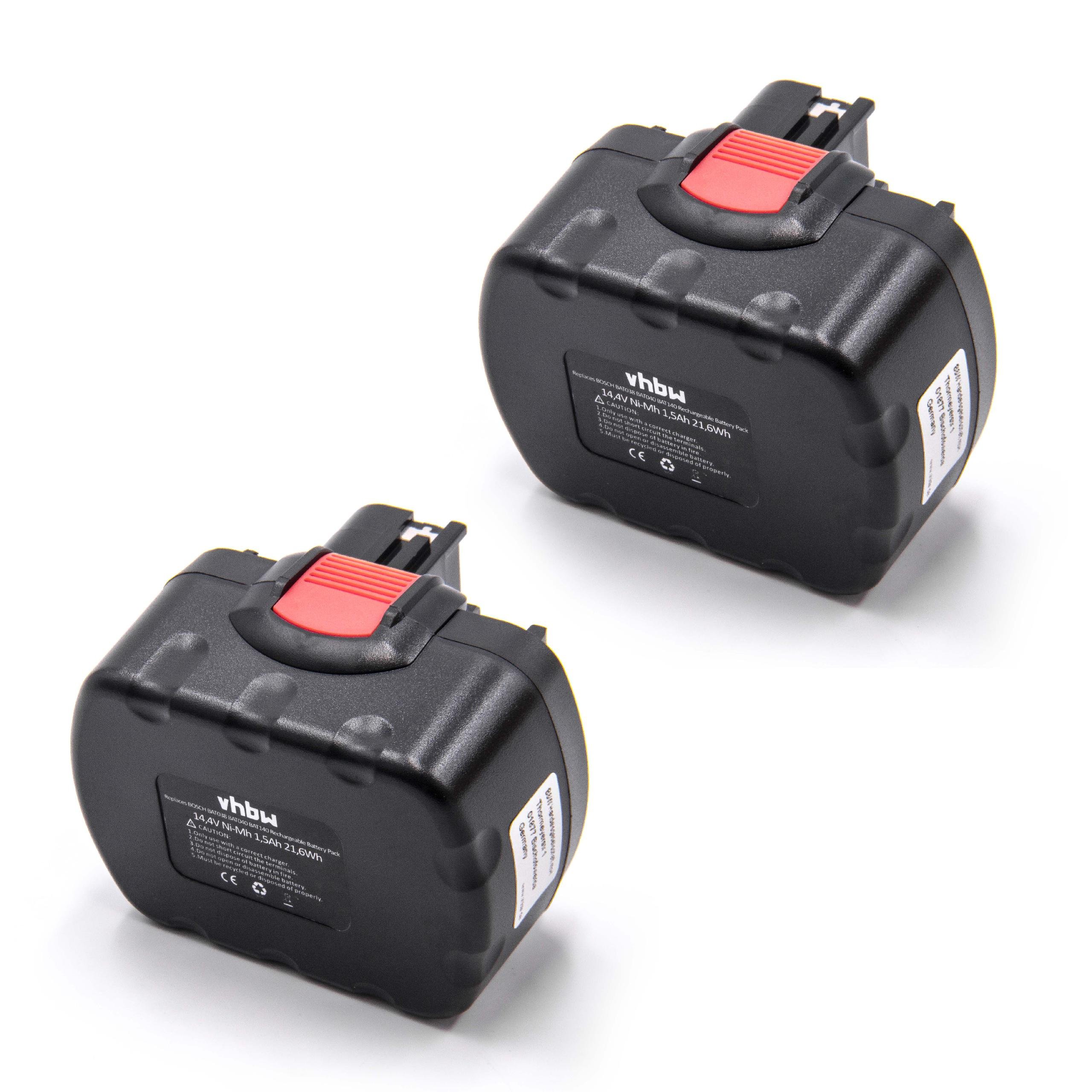 vhbw 2X Batterie Remplacement pour Bosch 2 607 335 275, 2 607 335 264, 2 607 335 263, 1617S0004W pour Outil électrique (1500 mAh, NiMH, 14,4 V)