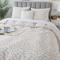 Vista 72 de HoneiLife Juego de funda de edredón floral 100% algodón, 3 piezas, suave, ropa de cama botánica con cierre de cremallera y lazos en las esquinas