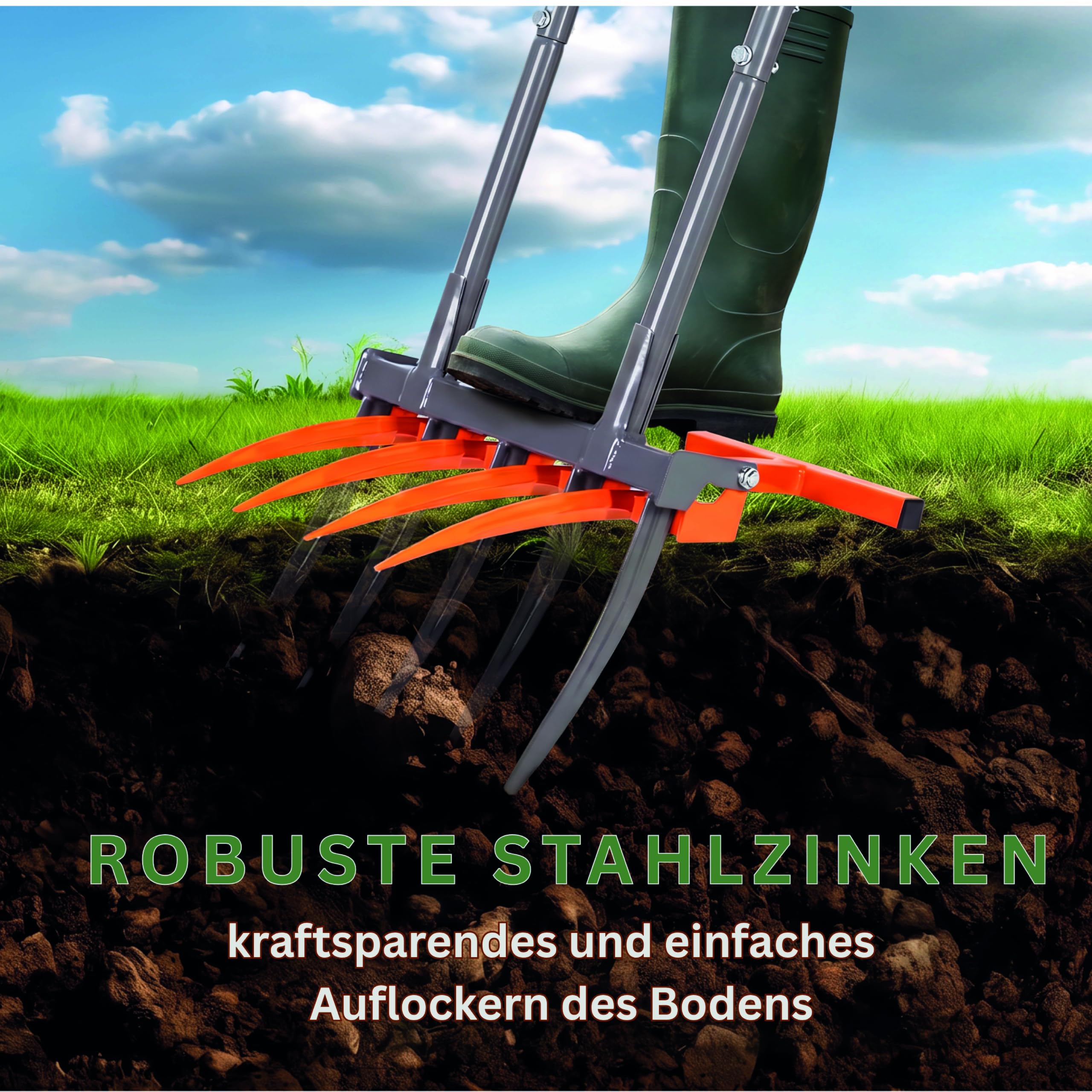 Tret-Grabegabel mit Krümler Doppelgrabegabel | 5+4 Zinken Premium Bodenlockerer rückenschonend | Pulverbeschichtet, extra robust für Beet und Garten