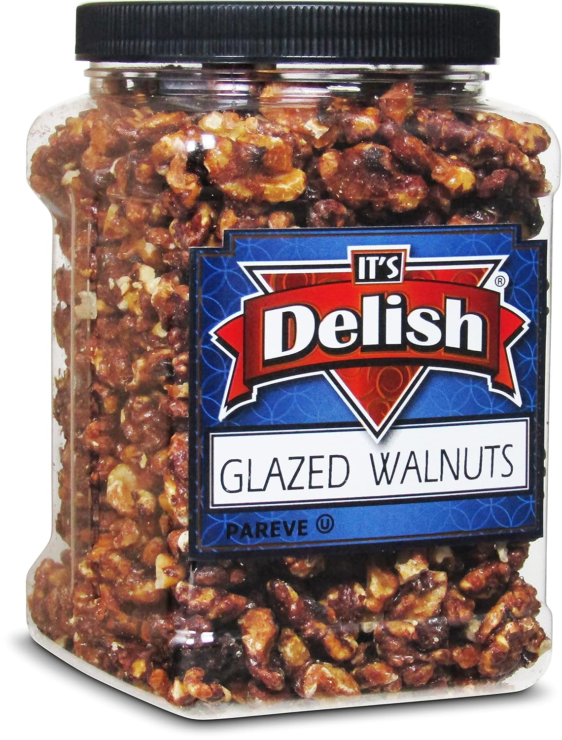 Gourmet Glazed Walnuts by Its Delish, 30 Oz Jumbo Reusable Container (Jar) – Vegan, Kosher, Non-GMO, No Artificial Flavors – Healthy Protein-Packed Lightly Sweetened Walnuts for Dessert, Baking, Salad Topping & Snack Time