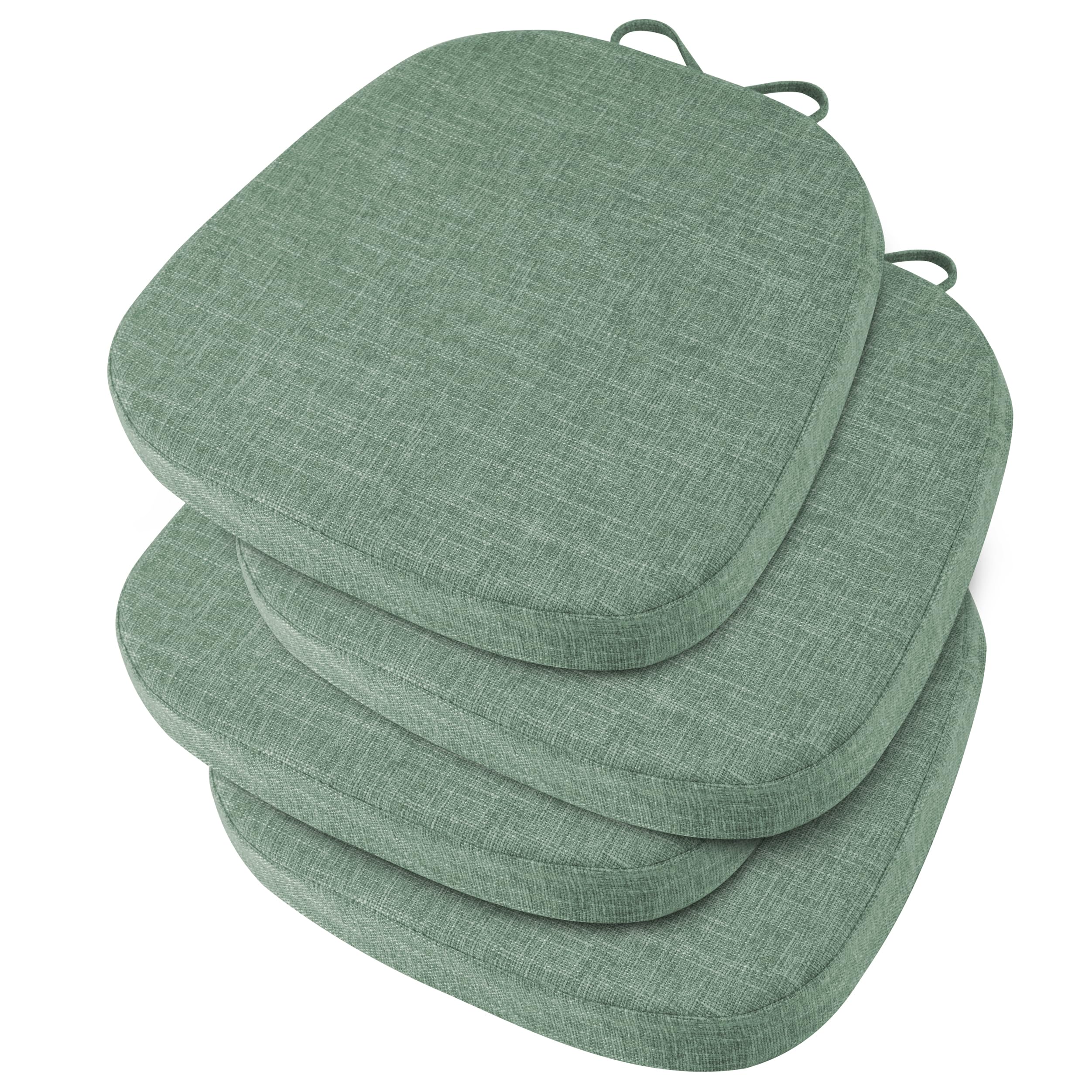 OVOV 14x14 Chair Cushions for Metal Dining Chairs Set of 4 Non Slip Thick Textured Chair Pads for Dining Chairs with Ties and Removable Cover (35.5x35.5x5cm/14x14x2inch) (4, Sage Green)