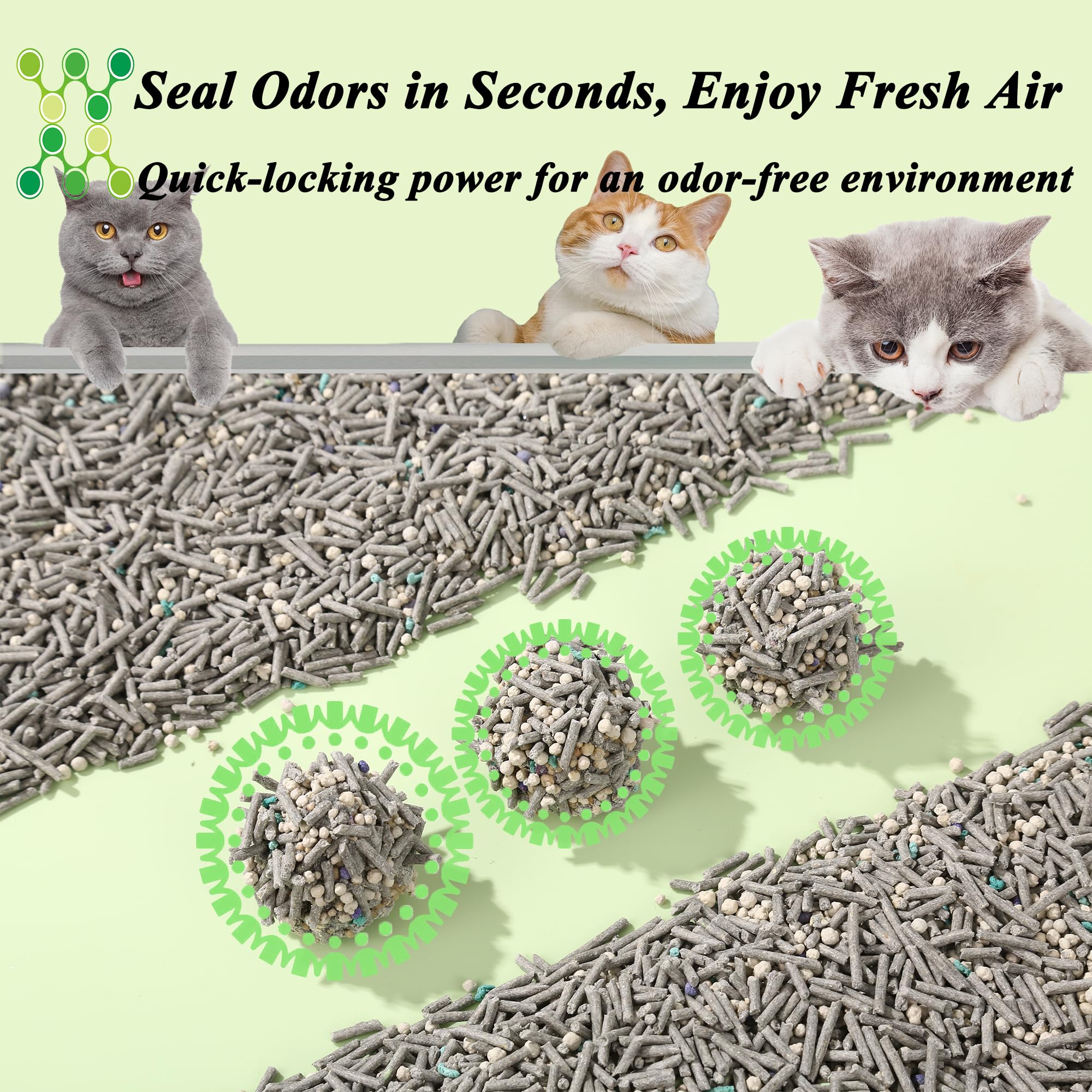Suhaco Arena para gatos 5 en 1 mezclada, sin polvo, natural, desechable, sin olor, carbón activado, ultra absorbente y de secado rápido, 3,6 kg/paquete (paquete de 4)