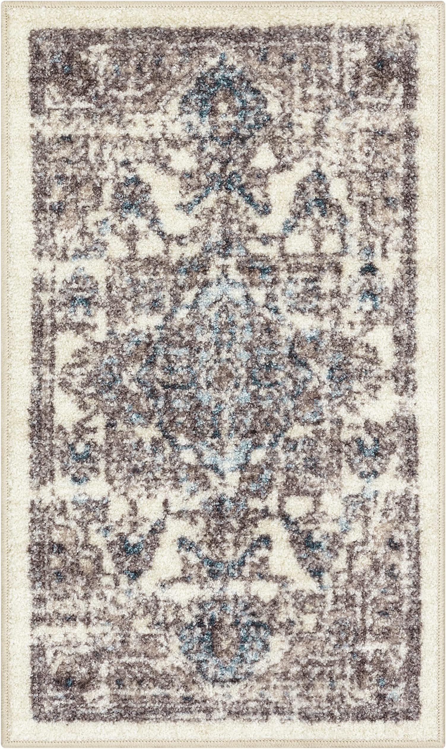 Tapestry Farmhouse Area Rugs – Made in USA – Washable, Non Slip Indoor Carpet for Entryway, Foyer, Kitchen, and Bathroom, 1'8 x 2'10, Taupe/Grey