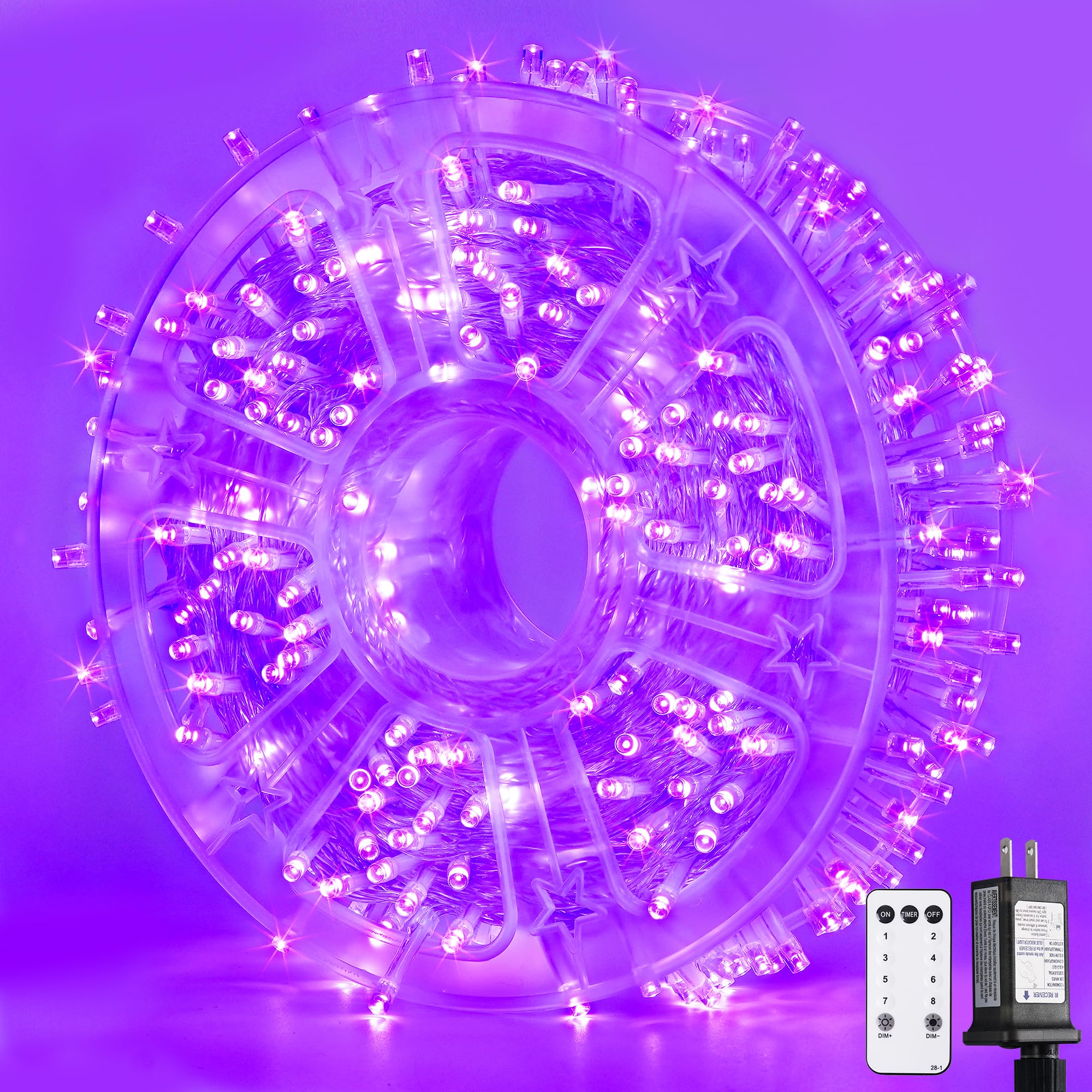 JMEXSUSS 400 LED Purple Christmas Lights Indoor Outdoor, 132 ft String Lights Plug in with Remote, 8 Modes Purple Christmas Tree Lights for Garden Patio Party Christmas Decoration