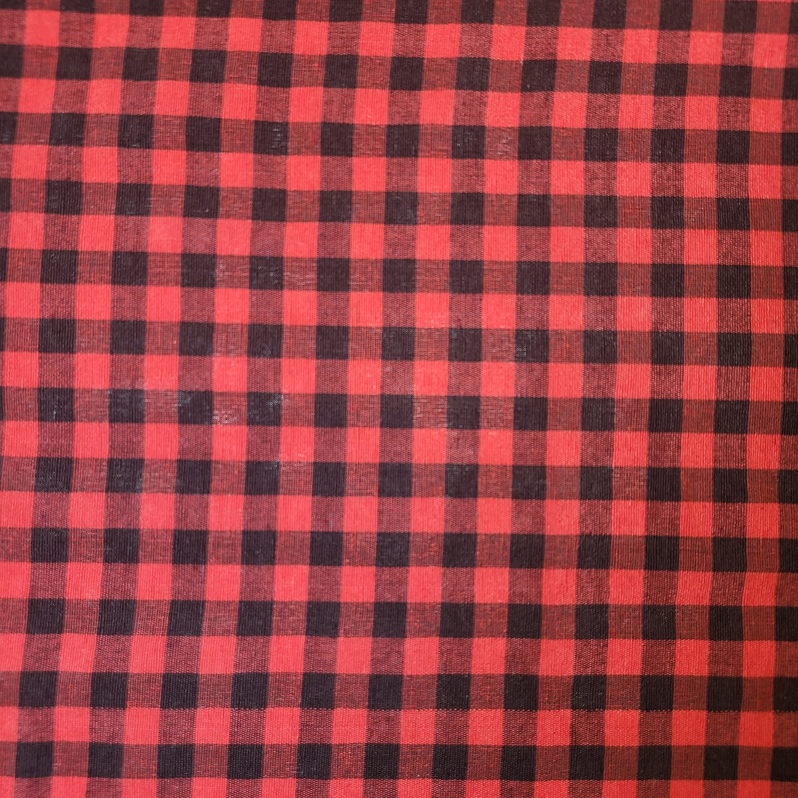 Lniana tkanina w kratkę w kratkę w kratę Khadi miękka tkanina lniana w kratkę Vichy 107 cm E (5 m, czerwono-czarno-biały (1/8 cala)