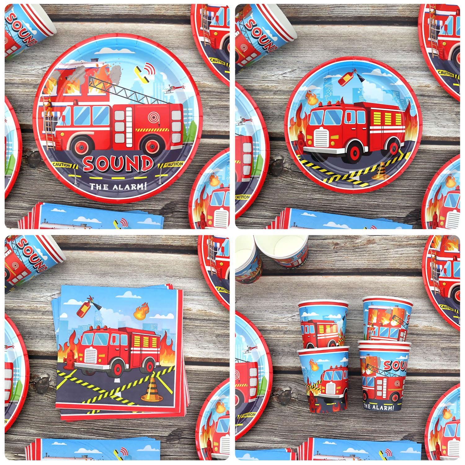 Feuerwehr Geburtstag Deko Set - 10 Gäste Inkl. Teller, Luftballons & Banner