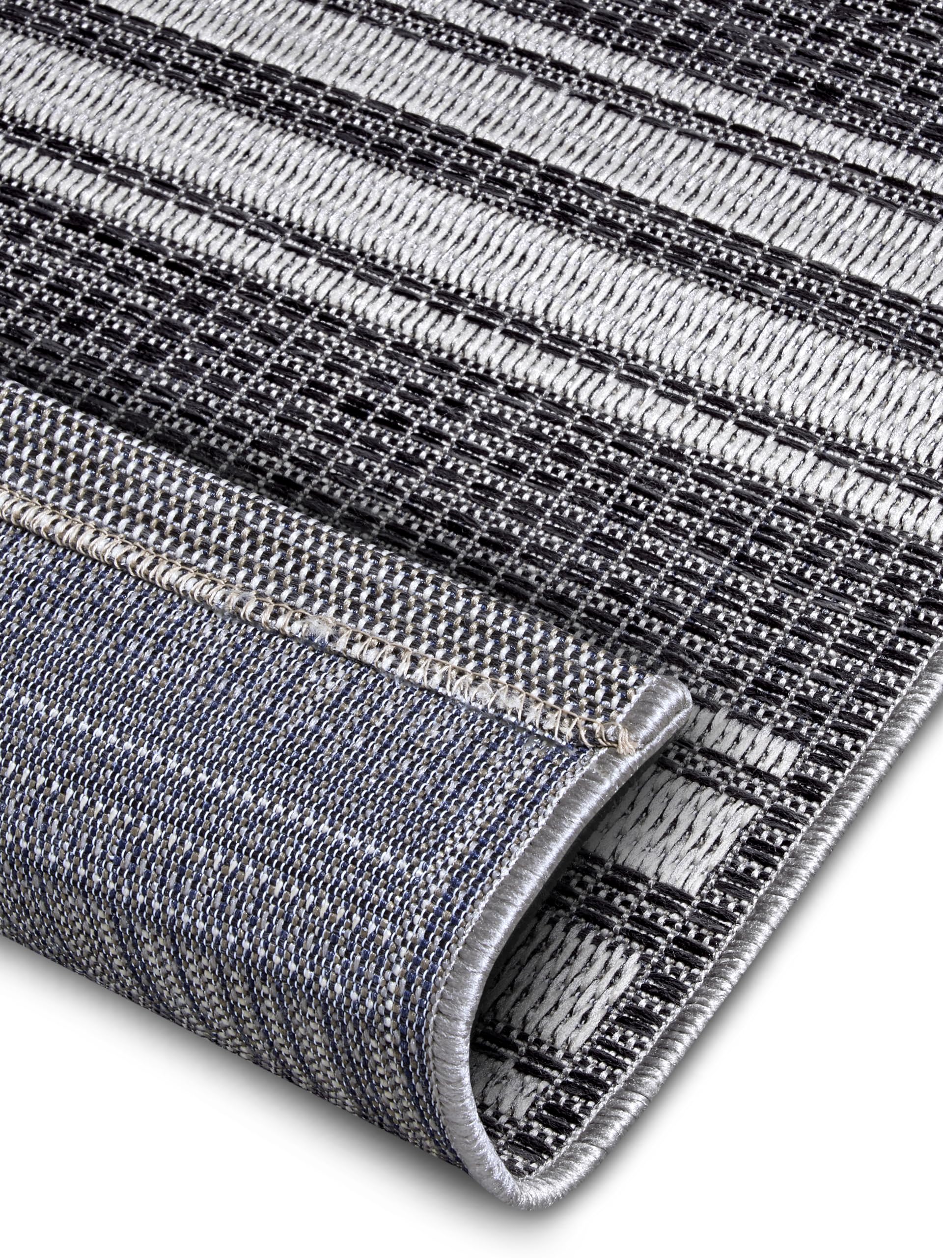 Hanse Home Temu, tappeto per interni ed esterni, resistente alle intemperie, motivo a strisce moderne, impermeabile, robusto, in tessuto piatto per giardino, balcone, terrazza, soggiorno, grigio,