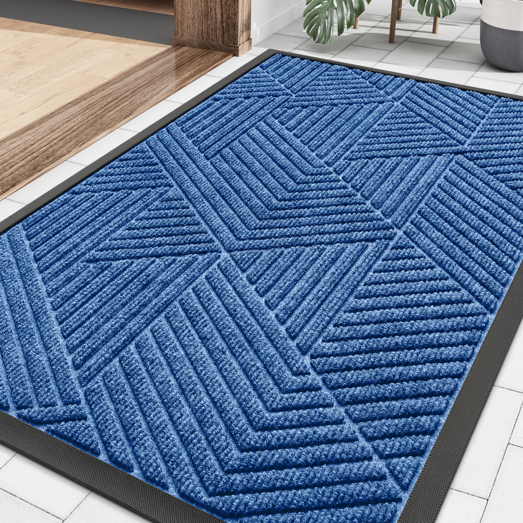 Smiry Front Door Mat Outside Entrance, Low Profile Rubber Doormat, 29.5x17
