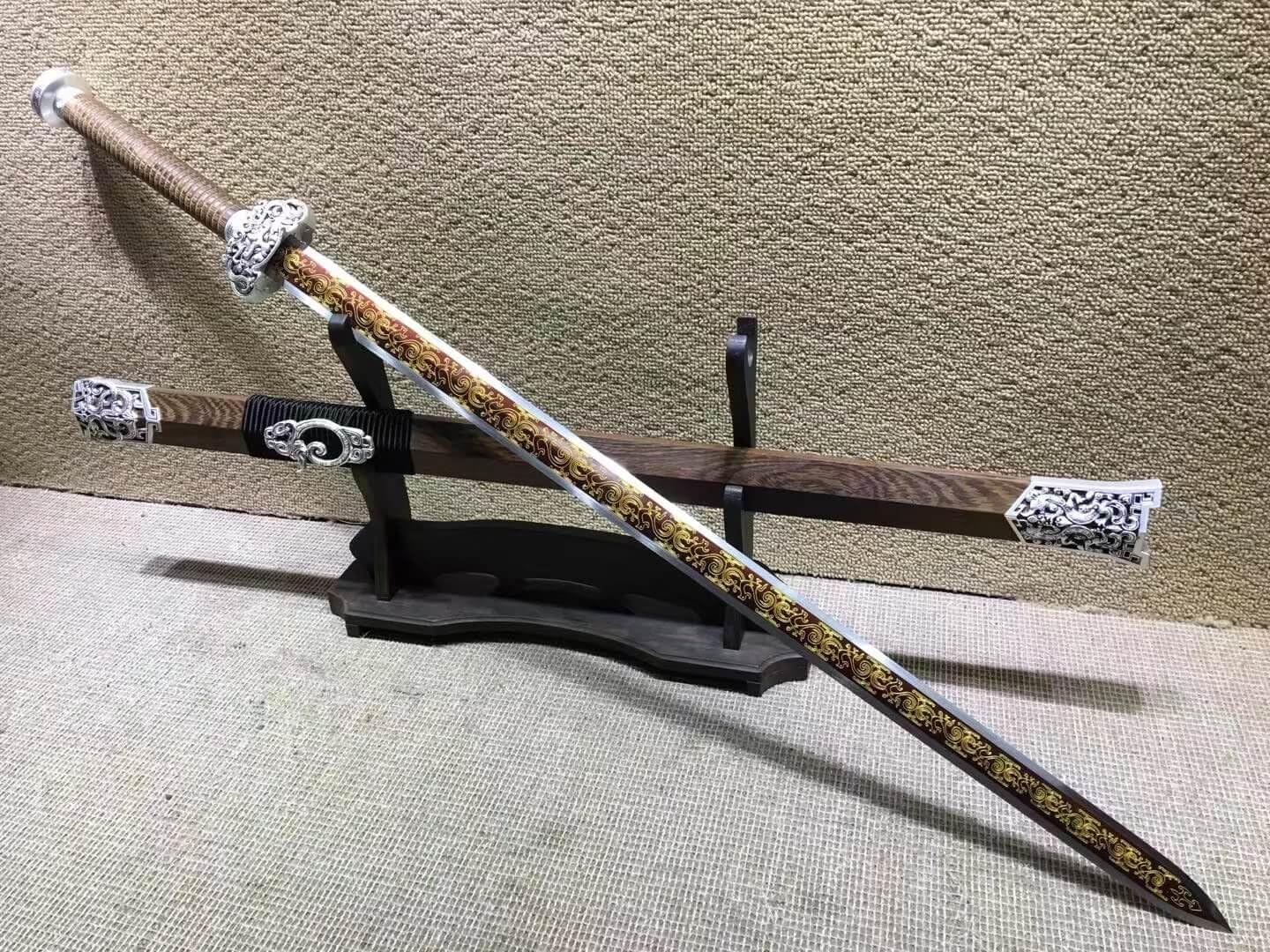 Han jian Sword,Forged High Carbon Steel Blade,Rosewood Scabbard,Heat Tempered,Kung fu