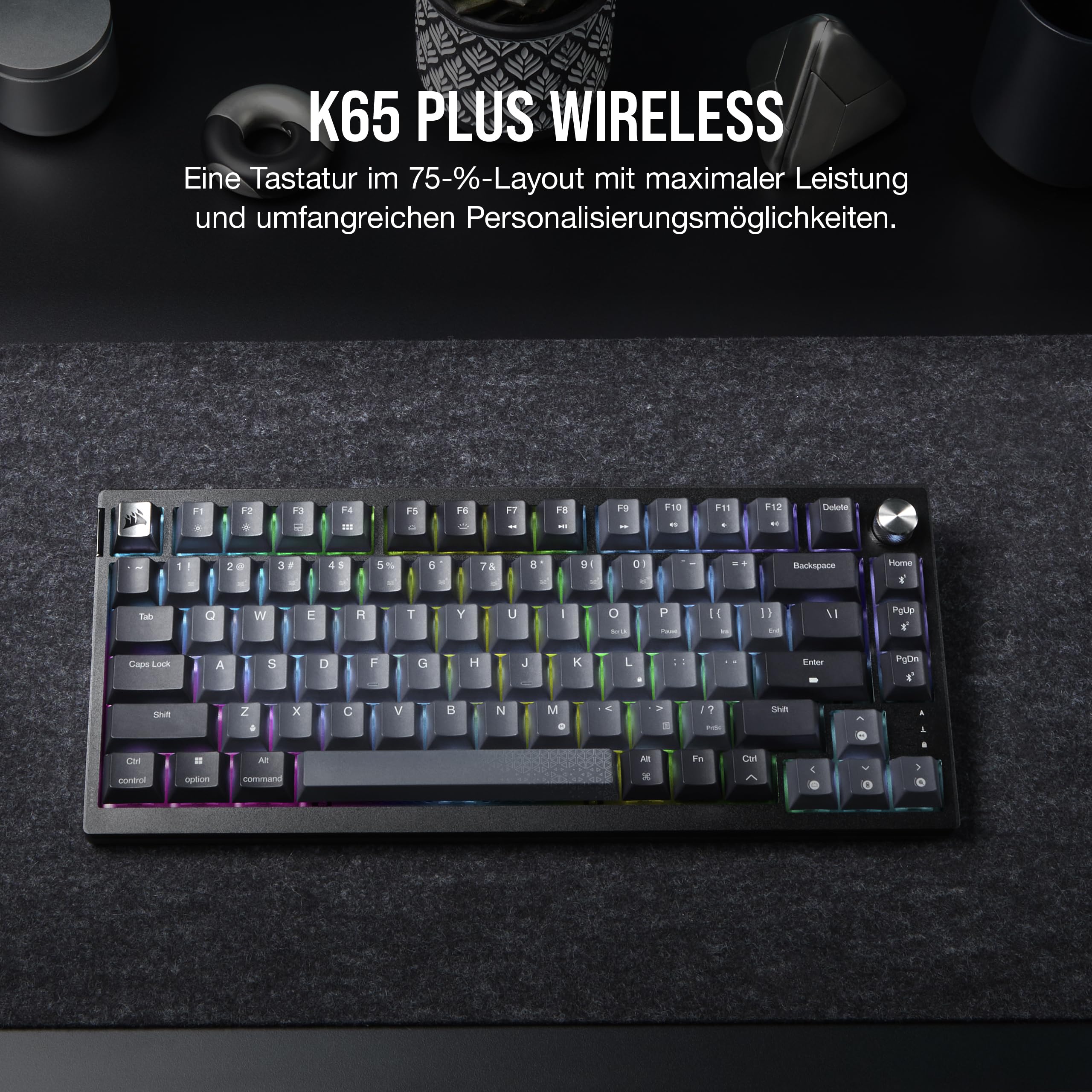 Corsair K65 Plus Wireless 75% RGB Mechanische Gaming-Tastatur Schwarz QWERTZ DE Hot-Swap MLX Red Lineare Schalter PBT Tastenkappen