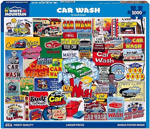 White Mountain Rompecabezas vintage de 1000 piezas para lavado de autos para adultos y familias