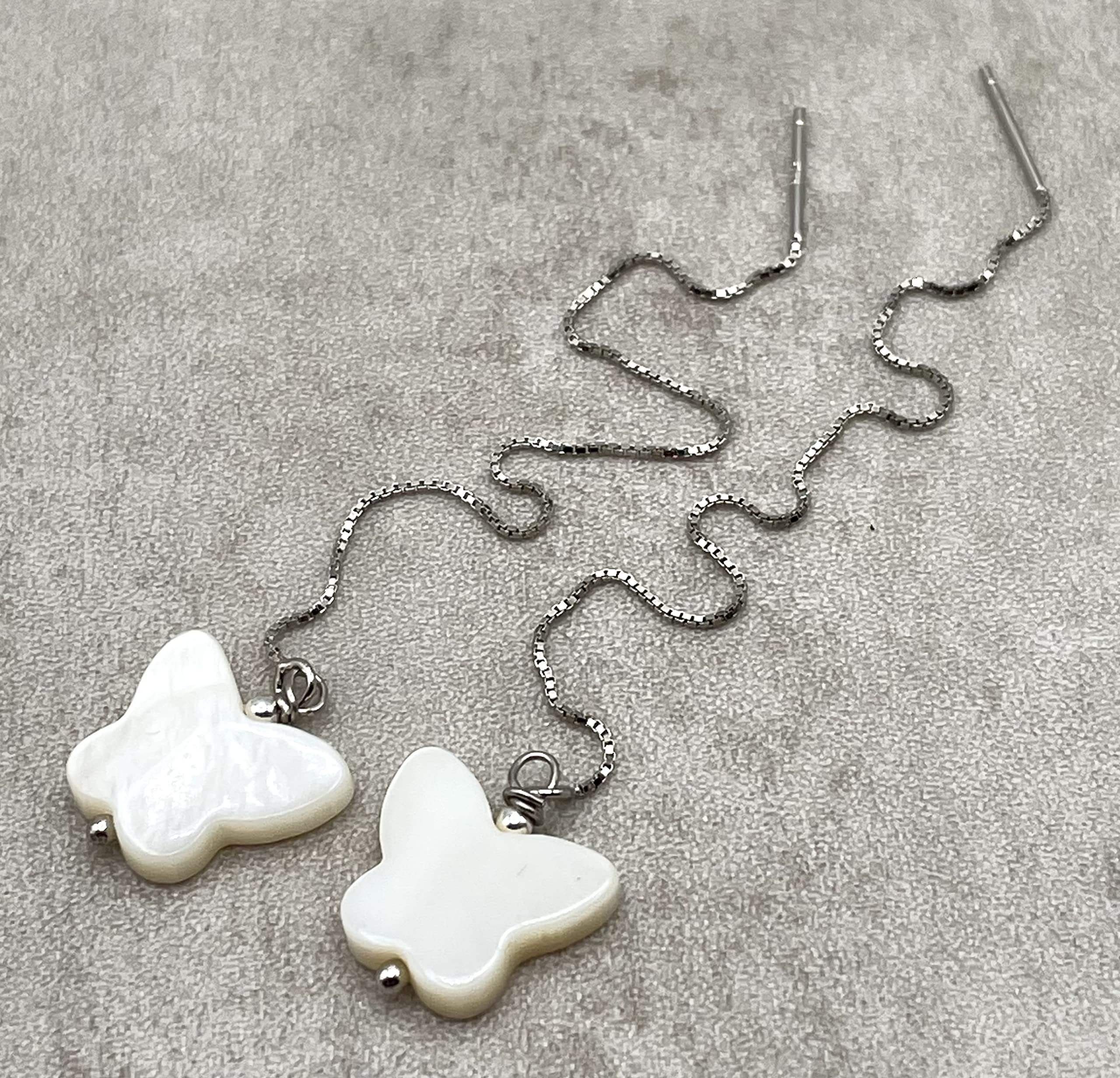 Pendientes de Mariposas Blancas de Nacar, Plata 925, Joyas Artesanales Minimalistas, Piedras Naturales, Regalo para Mujer