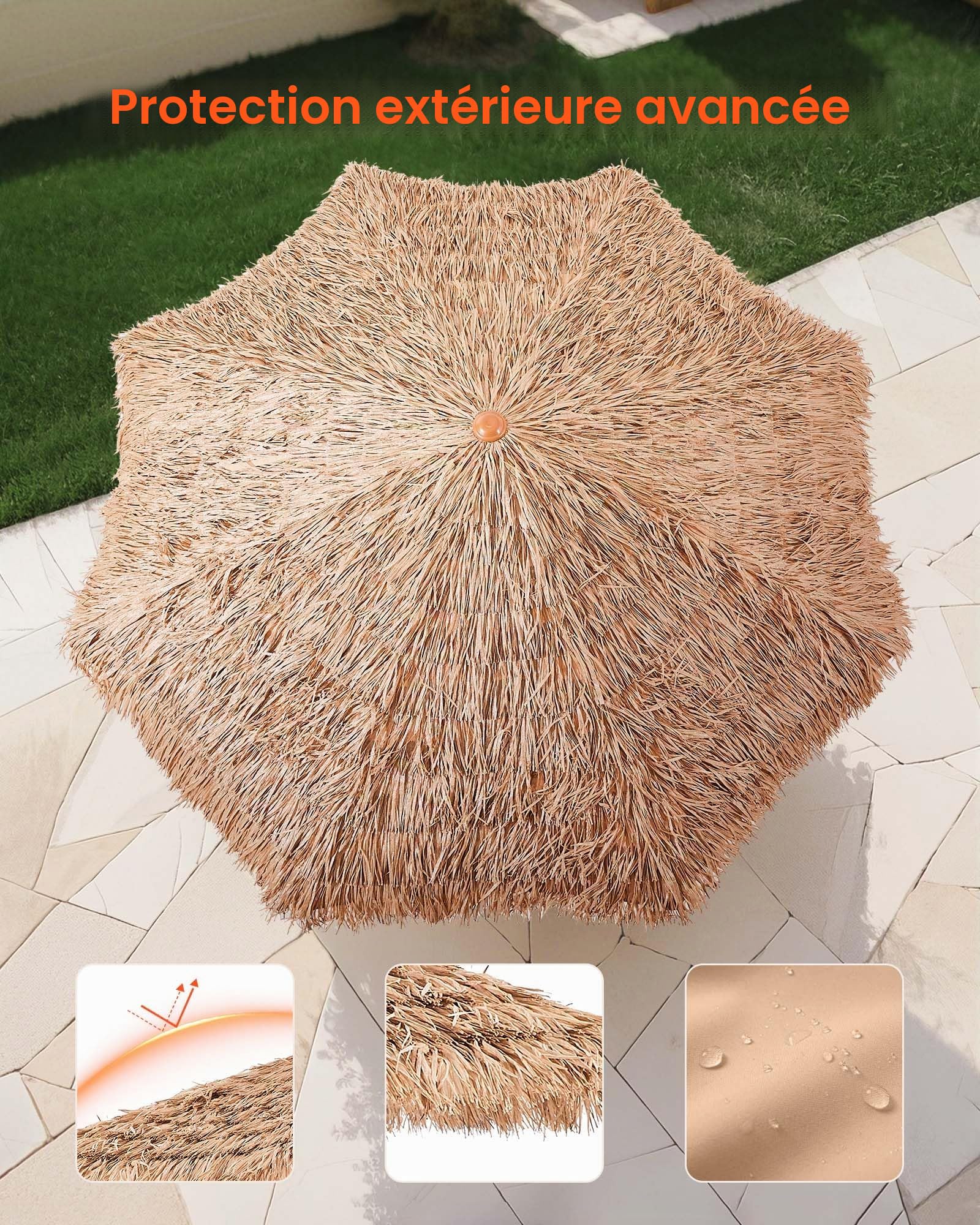 VEVOR Tiki – Parasol de terrasse inclinable, style hawaïen avec chaume en polypropylène durable, pour plage, terrasse, bord de piscine, arrière-cour et jardin