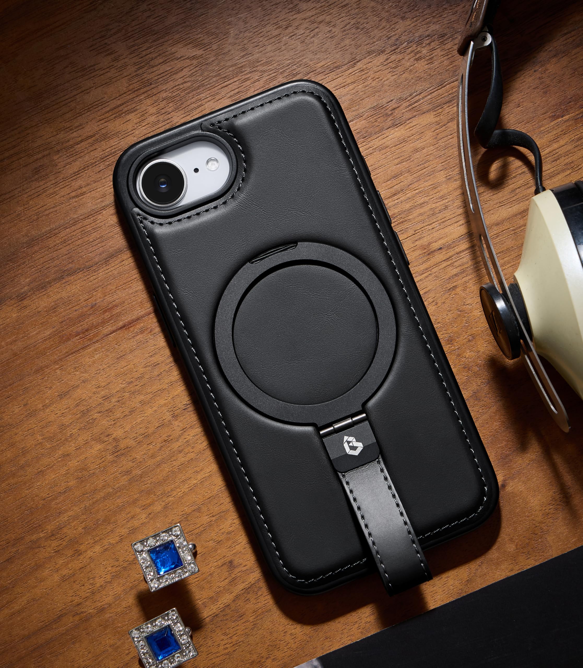 Funda para iPhone 17e y iPhone 16e, correa de piel con soporte de anillo