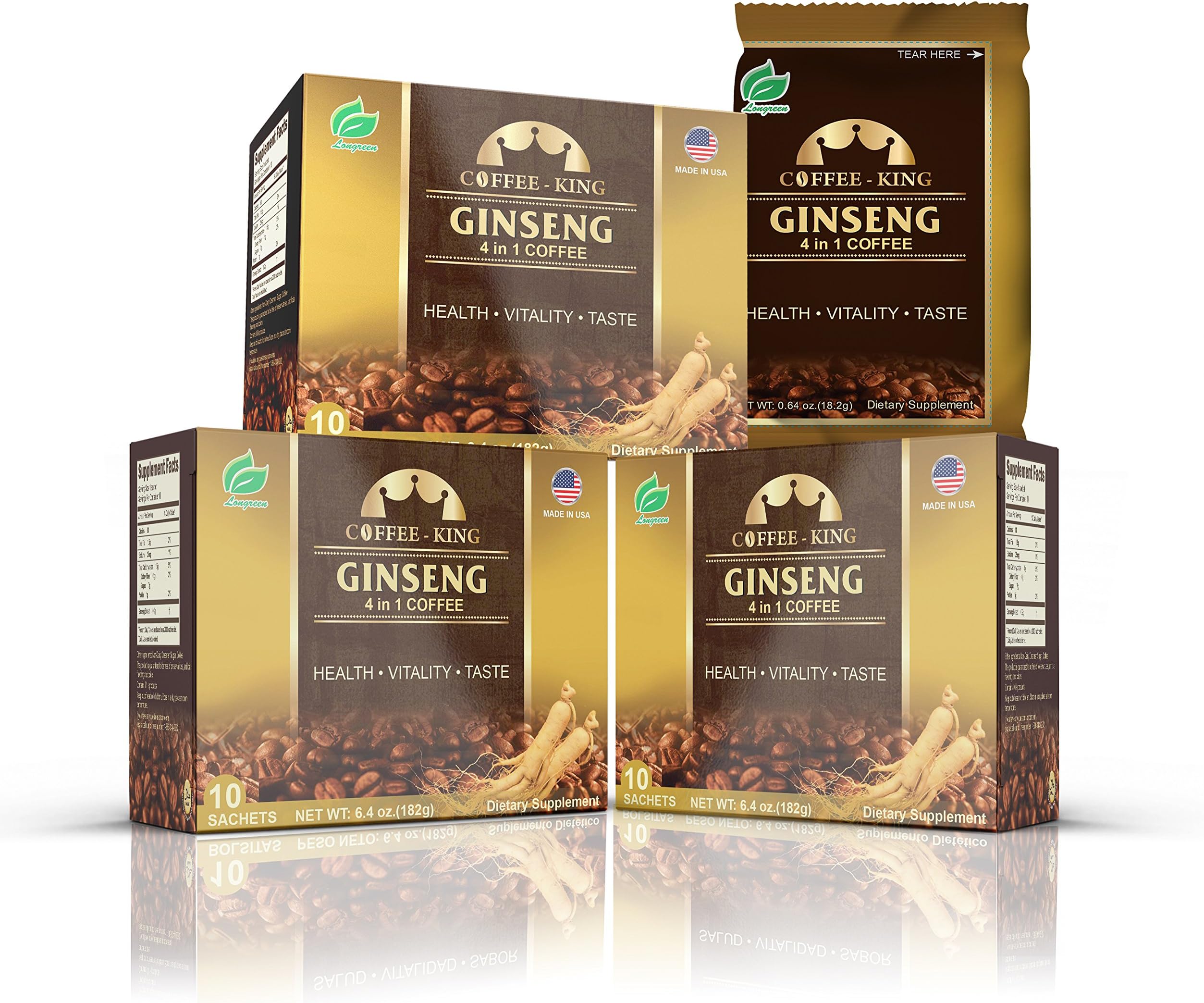 PureGano American Ginseng Super Instant 4 in 1 Coffee Latte 3 Box 30 Day Supply 200mg American Ginseng Extract