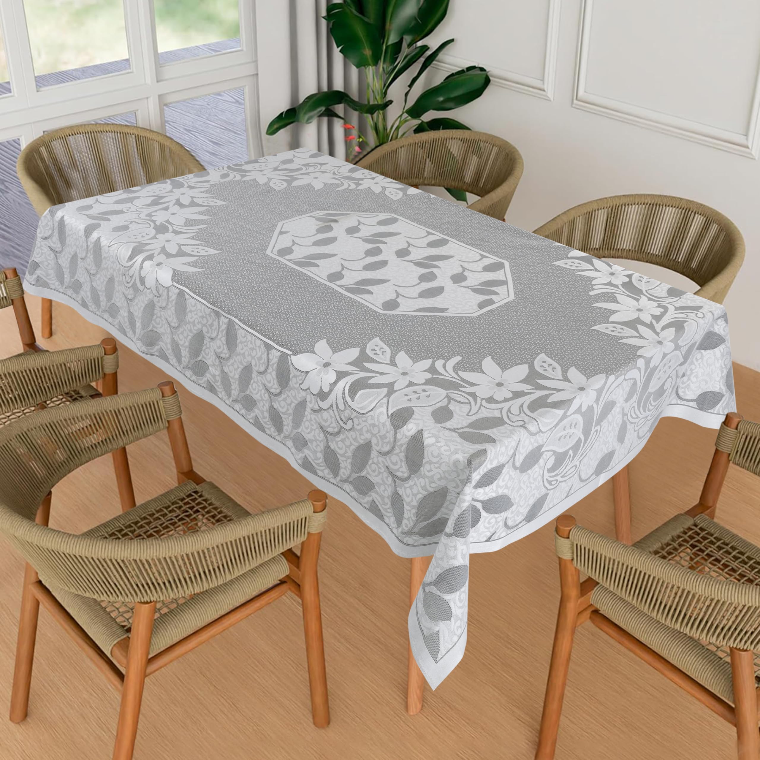 Homerz Premium 6-8 Seater Table Cloth, Cotton Table Linen, Royal and Durable Cover (BRT S21 Black Silver, 60x90 inch- 6-8 Seater)