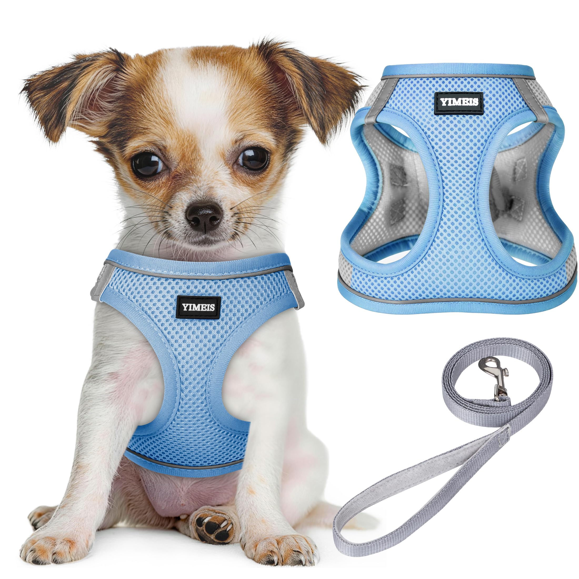 YIMEIS Dog Harness and Leash Set, No Pull Soft Mesh Pet Harness, Reflective Adjustable Puppy Vest for Small Medium Large Dogs, Cats (Greyblue, Medium (Pack of 1) — image 1