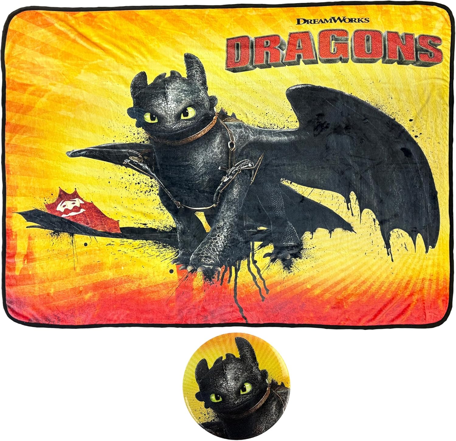 Surreal Entertainment How to Train Your Dragon Blanket with Matching Button Toothless Throw 45" X 60"