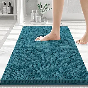 Smiry Luxury Chenille Bathroom Rugs 30x20, Extra Soft and Absorbent Shaggy Bath Mat, Machine Washable, Non-Slip Plush Carpet Runner for Tub, Shower, and Floor, Home Decor Accessories, Lake Blue
