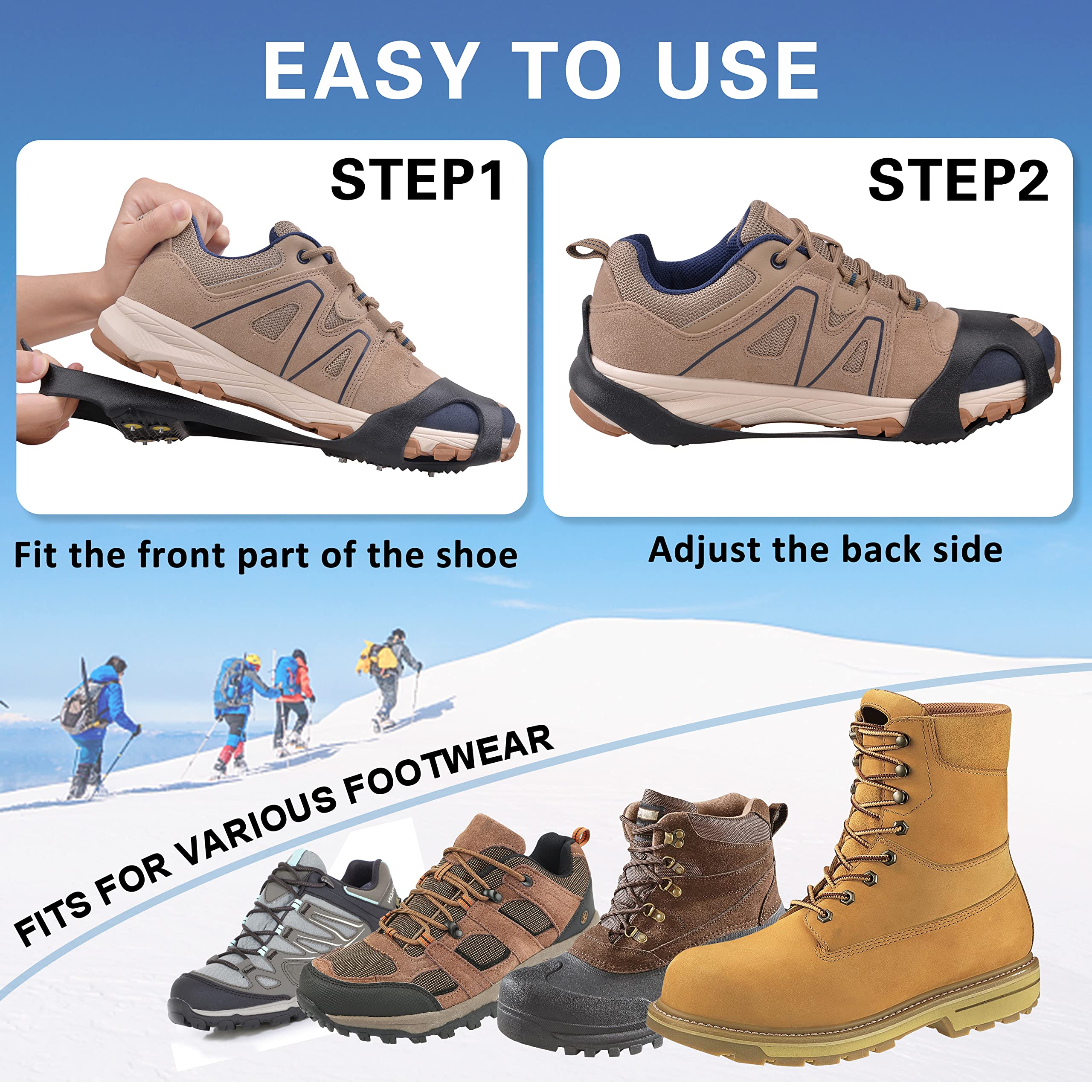 Ice Snow Traction Cleats Steigeisen, 11-Nieten Walk Traction Cleats Steigeisen für Gehen auf Schnee und Eisschuhe und Stiefel Slip-on Stretch Schuhe für Männer Frauen
