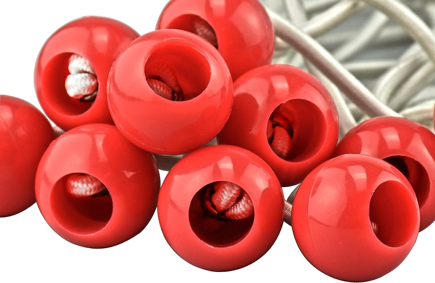 SE 6" White/Red Bungee Stretch Cords with Balls (100 Count) - BC6W-100