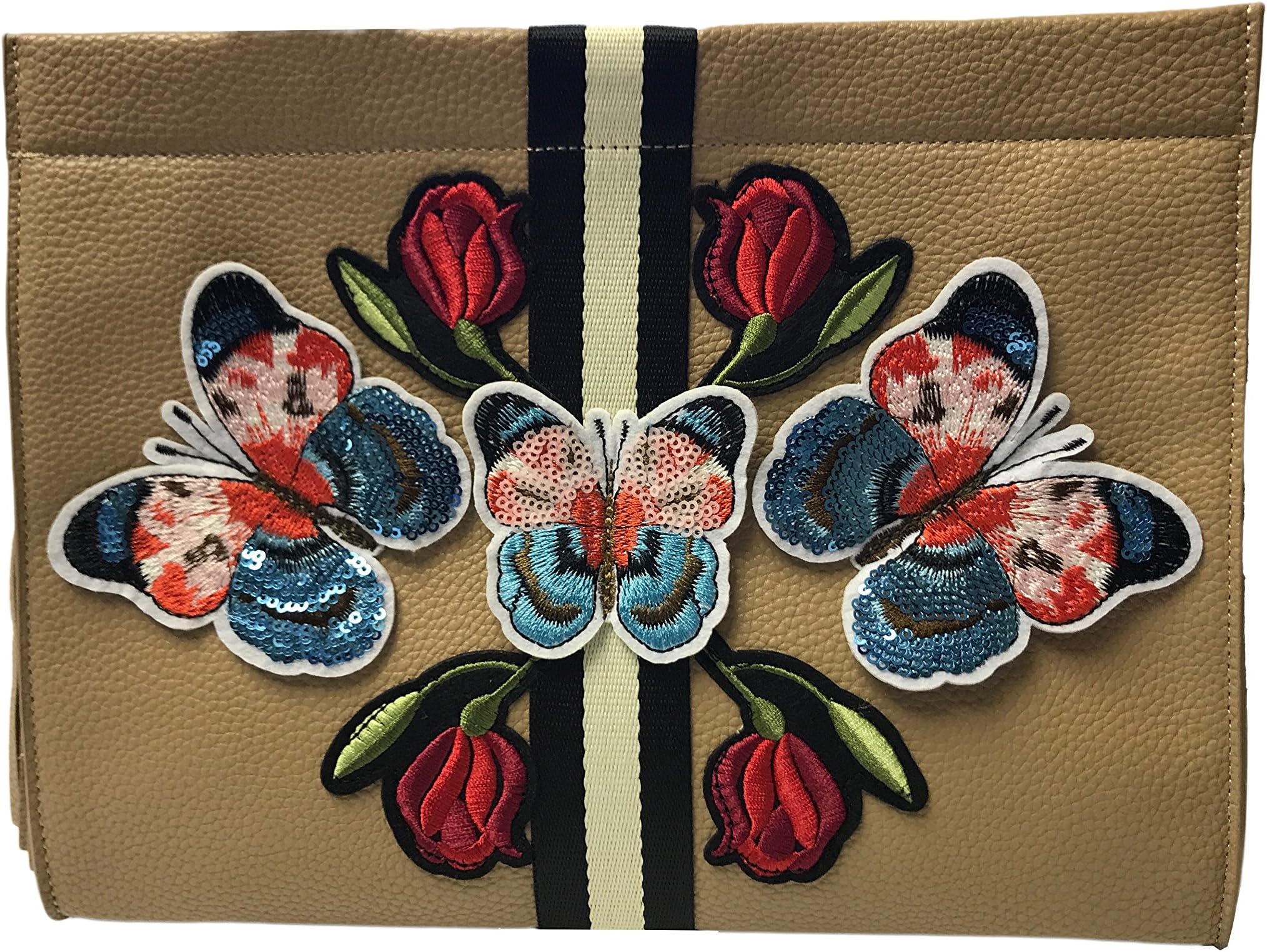Inzi Butterflies and Flowers Clutch Handbag - Tan
