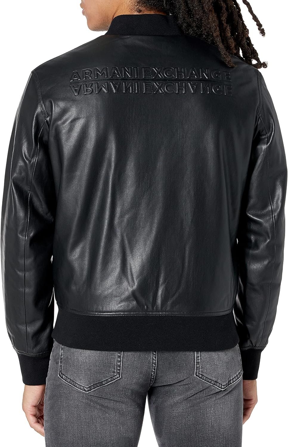 Armani Exchange mens Faux Leather Embossed Logo Bomber Jacket - Image 2