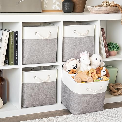 Miniatura 3 de OrganiHaus Paquete de 4 cubos de almacenamiento de 12 x 12 pulgadas, organizadores de almacenamiento plegables con asas de cuerda, contenedores de