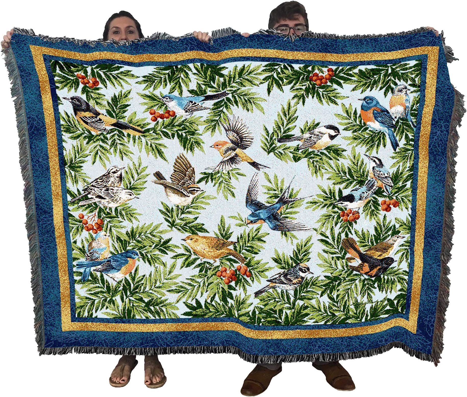 Songbirds Blanket by Elena Vladykina - Bird Garden Floral Gift Tapestry Throw Woven from Cotton - Made in The USA (72x54)