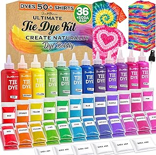 Jim&Gloria Tie Dye Kit, 36 Tiedye Powder 12 Larger Bottles Fabric Dyes for Clothing, Permanent Dye with Soda Ash Tie Dye Kits for Large Groups Paint Party Summer Activities DIY Crafts