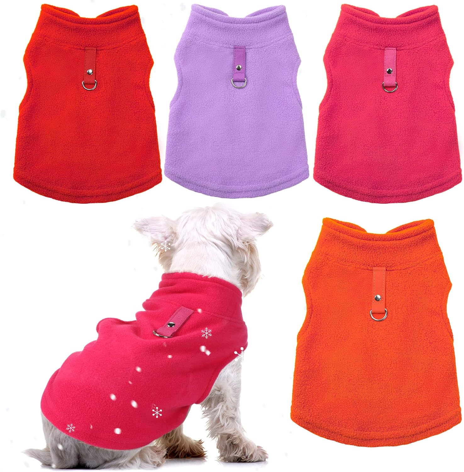 4 Pieces Fabric Dog Sweater with Leash Ring Winter Fleece Vest Dog Pullover Jacket
