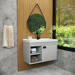 Gabinete Armario para Banheiro 100% MDF com Cuba - Monza Lineo 60cm