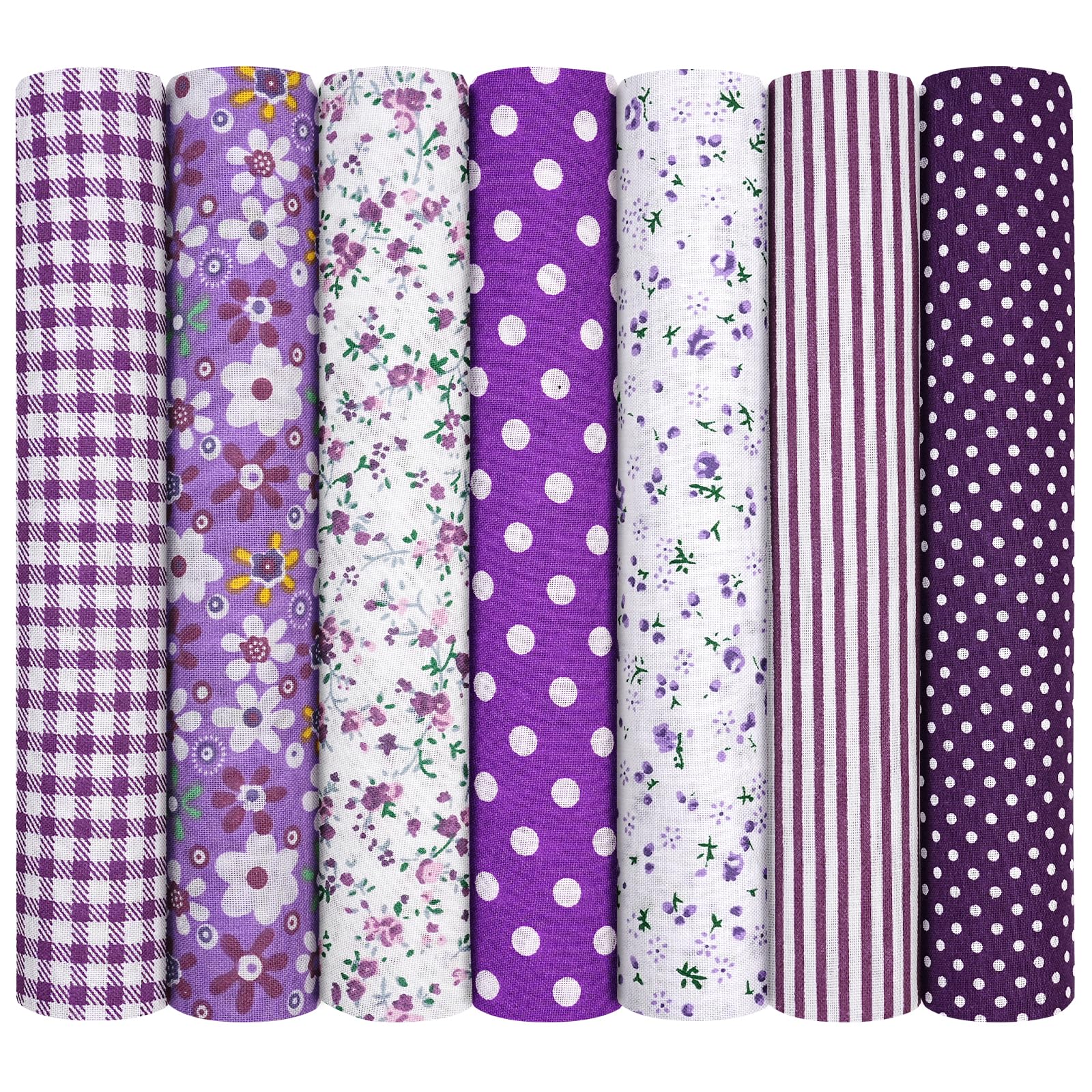 AOOSA 7pcs Fabric Bundles, 20"x20" Cotton Quilting Fabric Squares, Purple — image 1