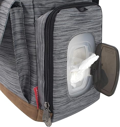 Miniatura 4 de Fisher-Price Mochila para pañales con cordón y bolsillo para toallitas, compartimento aislado para botellas, correas para cochecito, Gris, Moderno