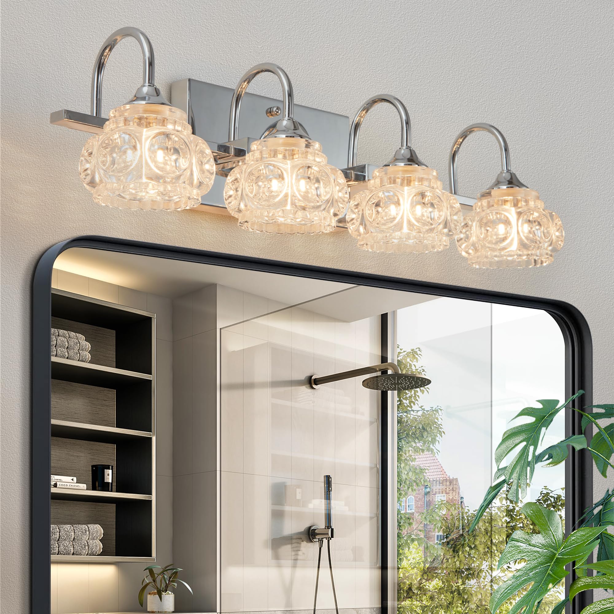 VDOQTLJT Enhance Bathroom Lighting with Vintage Crystal Vanity Light Elegant 4-Light Fixture with Brushed Nickel Finish for Modern Decor