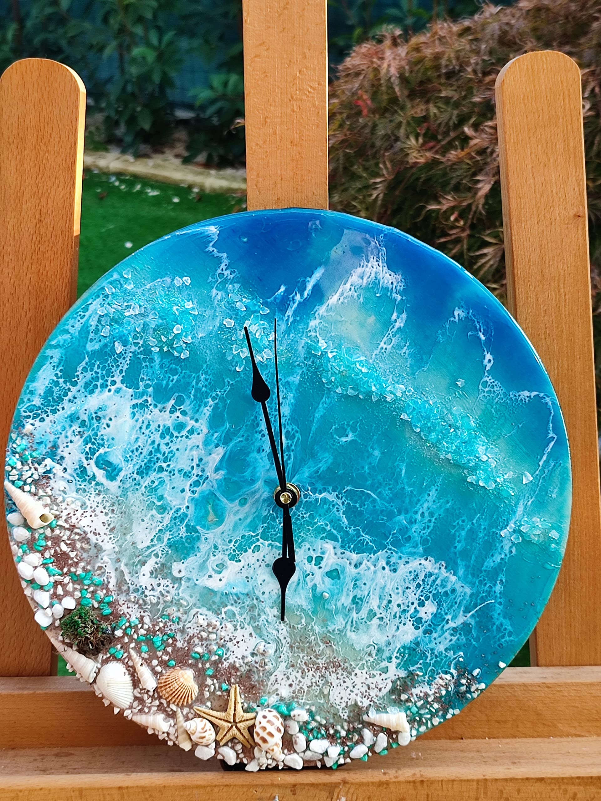 Horloge murale résine époxy silencieuse vagues de l'océan pour chambre sans bruit