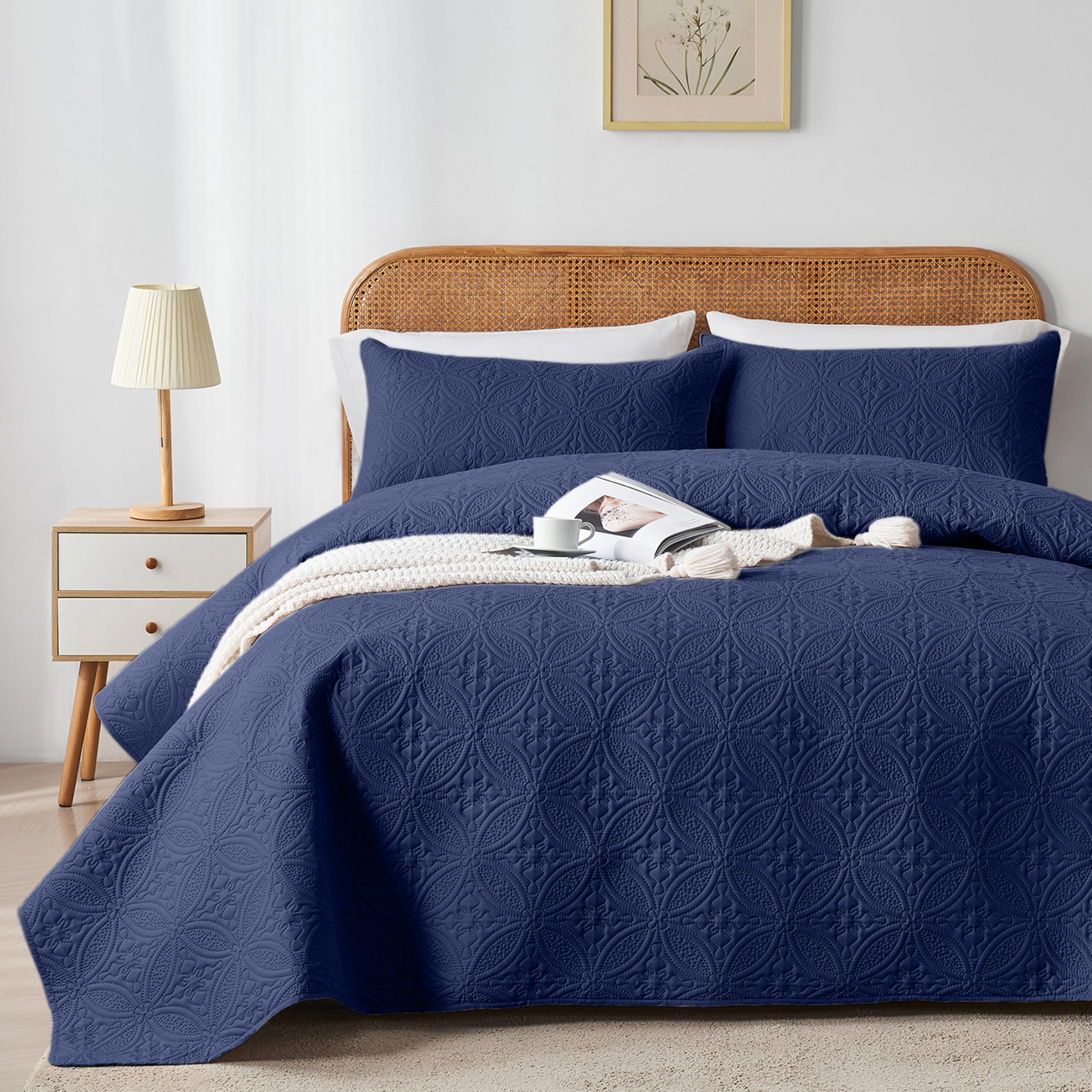 WURUIBO Full Queen Quilt Set Navy Blue