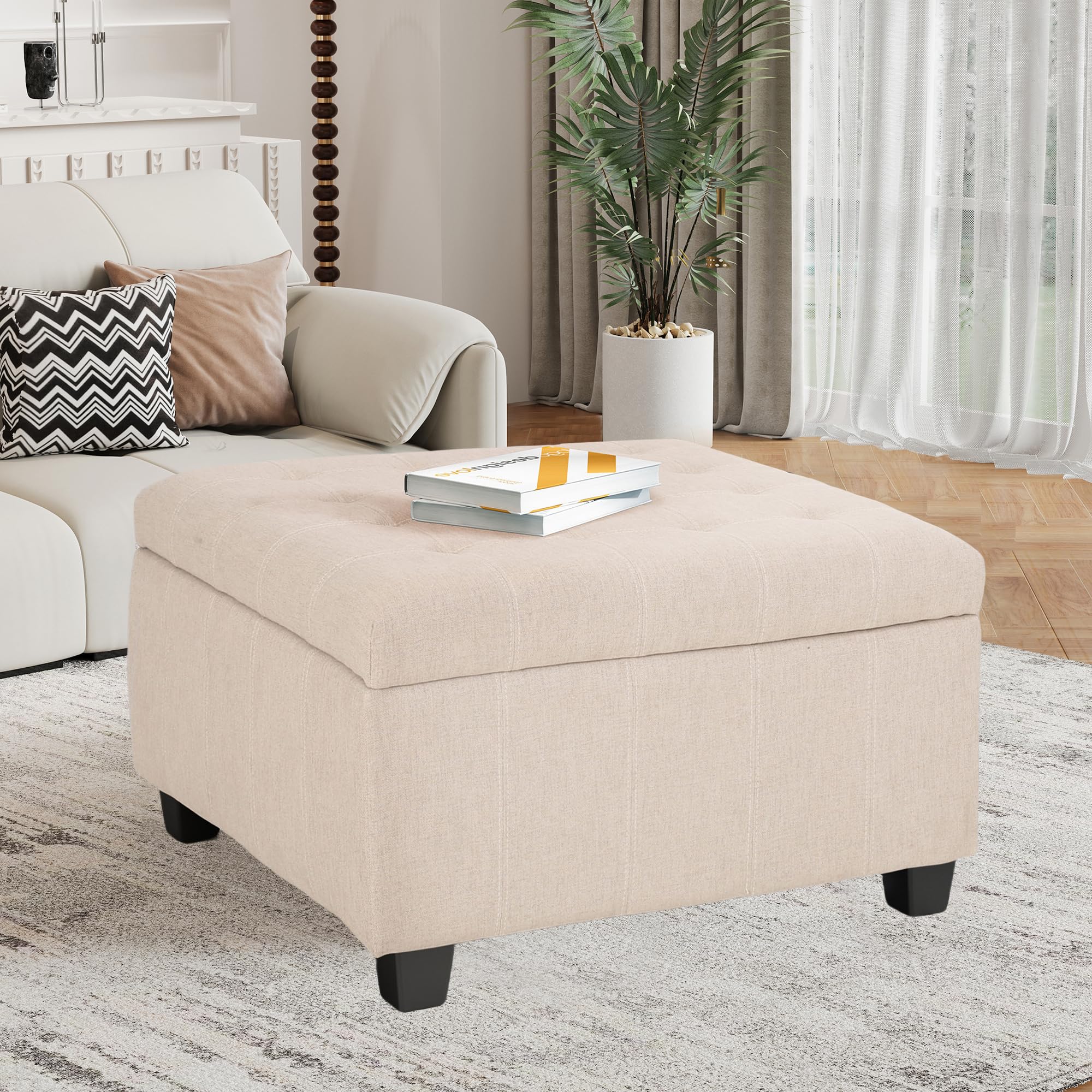 MOOLSUN 31-inch Big Square Storage Ottoman Coffee Stand wth liftng platfrm, Generous Space - Ideal for Lounge orgainzaton (A-Beige)