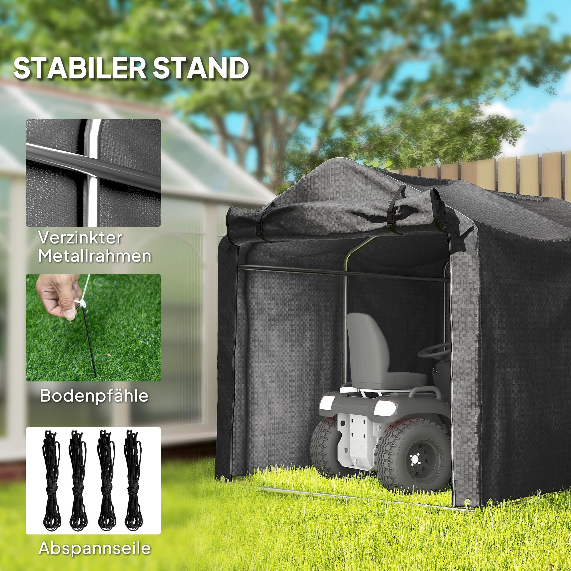 Outsunny Garagenzelt Wasserdicht mit Rolltür 220 x 157 x 165 cm Schwarz | UV-beständig, Fahrradabdeckung, Gerätehaus, Gerätezelt, Foliengerätehaus, Fahradgarage, Garage Für Aufsitzmäher