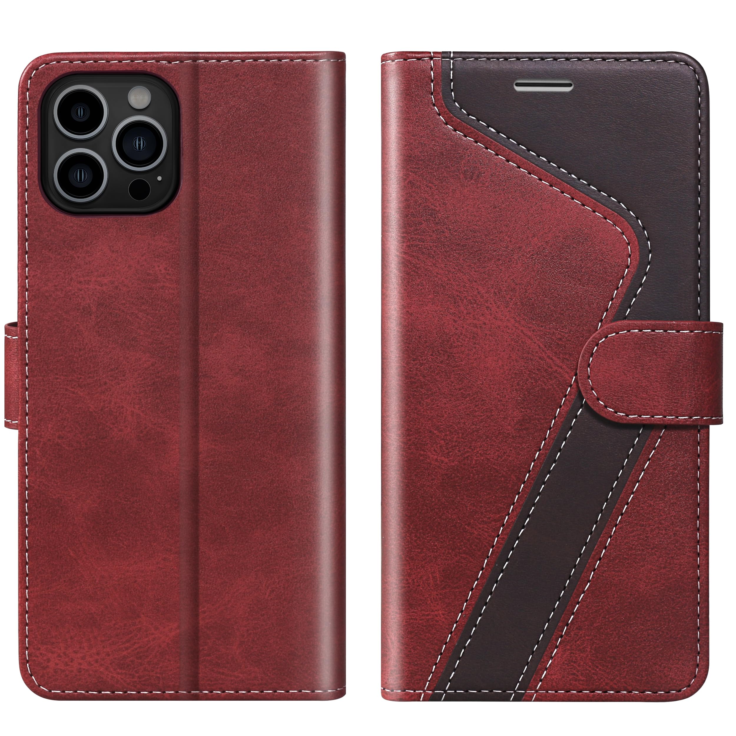 CIVICASE for iPhone 12/iPhone 12 Pro Wallet Case,Leather Flip Case [RFID Blocking] Credit Card Holder Folio Magnetic Stand TPU Shockproof Cover color matching for iPhone 12/iPhone 12 Pro Red&