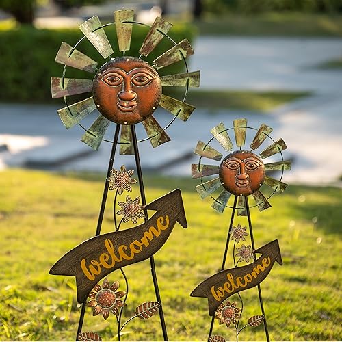 Miniatura 10 de TERESA'S COLLECTIONS Decoración de jardín con luces solares para exteriores, letrero de arte giratorio de viento para exteriores, 37 pulgadas, metal