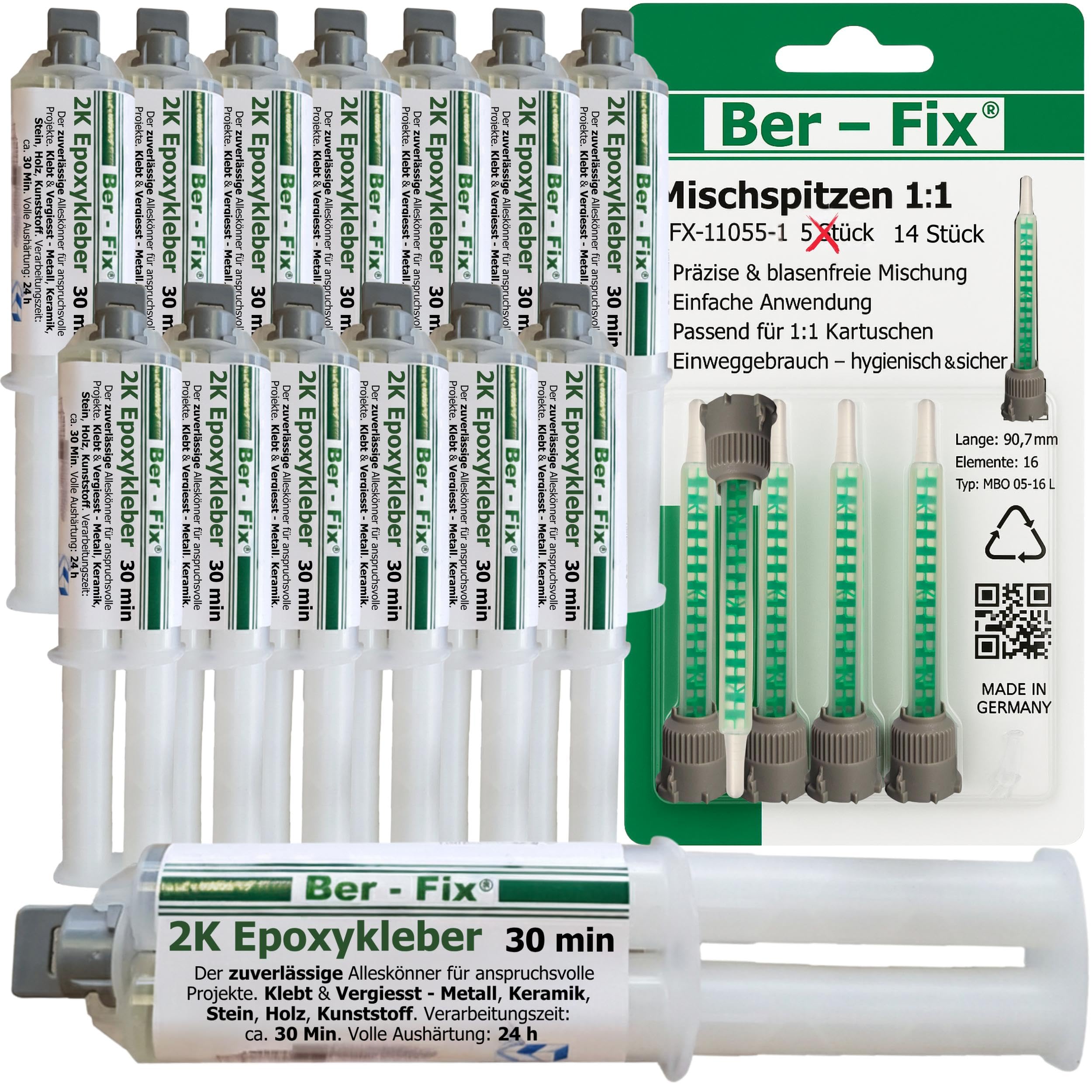Ber-Fix 2K Epoxidkleber 30 Min 14x25g + 14 Düsen lange Verarbeitungszei