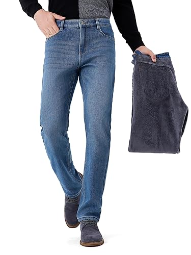 Thermal Stretch Jeans for Men Fleece Lined Winter Pants Regular