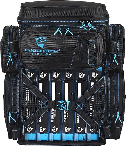 Miniatura 4 de Evolution Fishing Drift Series - Mochila para aparejos - Azul, tamaño 3600, mochila para exteriores con 6 bandejas de aparejos de pesca, mosca de